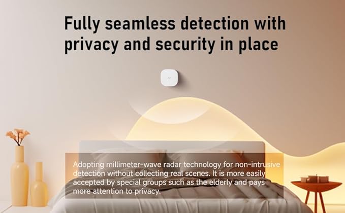 60GHz mmWave Radar Sleep Monitor, Non-Wearable Heart Rate and Breathing Sensor, WiFi Smart Presence Detector for Elderly Care, Real-Time Vital Signs Tracker, Compatible with Alexa & Google Home