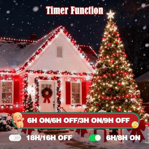 Voice Control 88 Ft 240 LED Smart String Lights with Remote, Red and White