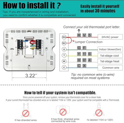 Suuwer 5-1-1 Day Programmable Thermostats for Home 1 Heat/ 1 Cool Conventional Single-Stage Systems