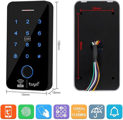 Fingerprint WiFi Tuya Access Control System Kit with Electric Drop Bolt Lock, IP68 Biometrics Access Control Keypad 125KHz 13.56MHz + 10PCS RFID Key fobs, Smart APP Remote Unlock