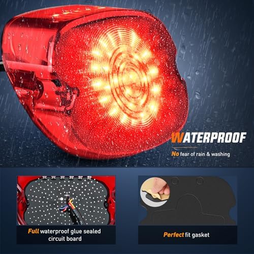 Nilight Motorcycle Tail Light Brake Turn License Plate for Harley, Red