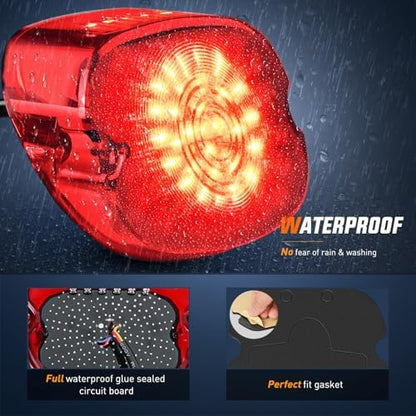Nilight Motorcycle Tail Light Brake Turn License Plate for Harley, Red