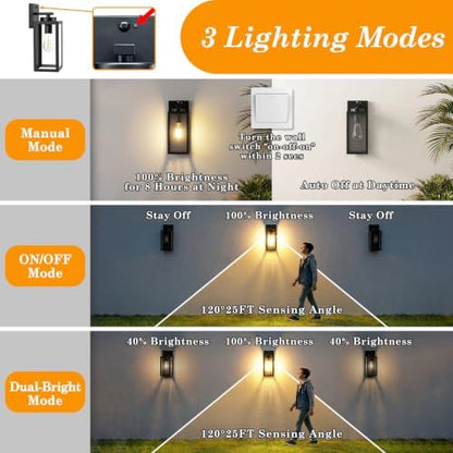 BesLowe Upgraded Motion Sensor Outdoor Wall Lights, Matte Black, 2-Pack