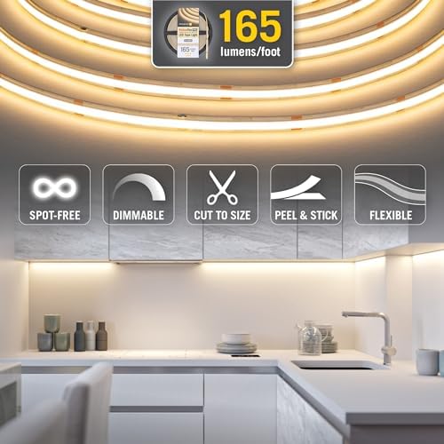 Armacost Lighting RibbonFlex Pro 24V White COB LED Strip Light Tape 2700K, 165 Lumens/Ft, 5M 171130