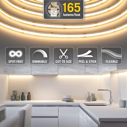 Armacost Lighting RibbonFlex Pro 24V White COB LED Strip Light Tape 3000K, 165 Lumens/Ft, 10M 171250