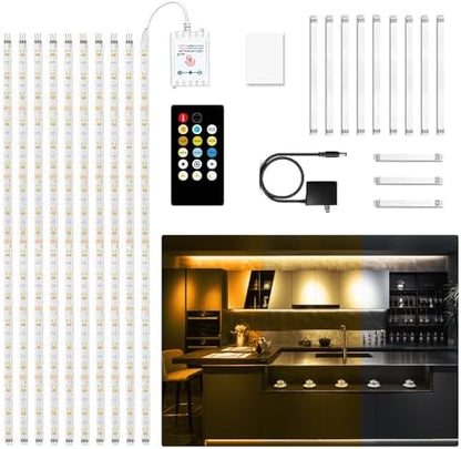 DAYBETTER Under Cabinet Lighting kit, 10 PCS LED Strip Lights with Remote, Dimmable Under Cabinet Lights for Kitchen Cabinet, Counter, TV Back,Showcase 2700K-6500K Warm to Daylight White,Timing,16.4ft