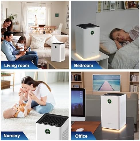 Smart WiFi Air Purifiers for Home Large Room up to 1190 Ft², HEPA Air Purifier with Activated Carbon, 23dB Quiet Air Cleaner for 99.7% of Dust, Smoke, Odor, Pet Dander, Pollen, JF260S White