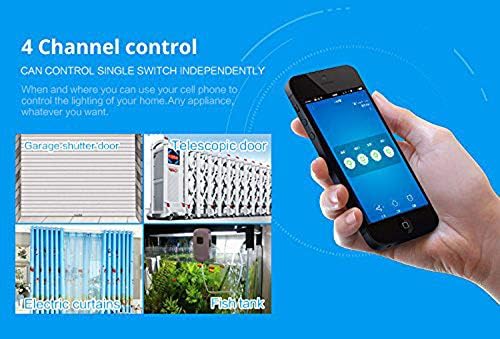 4CH WiFi RF Wireless Switch Relay,Inching Self-Locking Interlock Mode,for Access Control Smart Garage Door,Compatible with Alexa Goolge Home