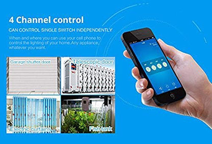 4CH WiFi RF Wireless Switch Relay,Inching Self-Locking Interlock Mode,for Access Control Smart Garage Door,Compatible with Alexa Goolge Home