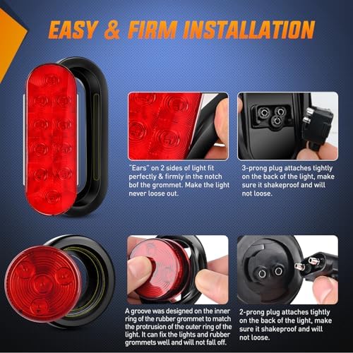Nilight LED Trailer Light Kit Oval Taillight Round Marker Lamp 9LED ID Bar