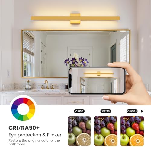 Modern Bathroom Lighting Fixtures Over Mirror, 39 Inch 30W Gold Vanity Light Bar for Bathroom, Dimmable 5CCT LED Bathroom Wall Light Fixtures