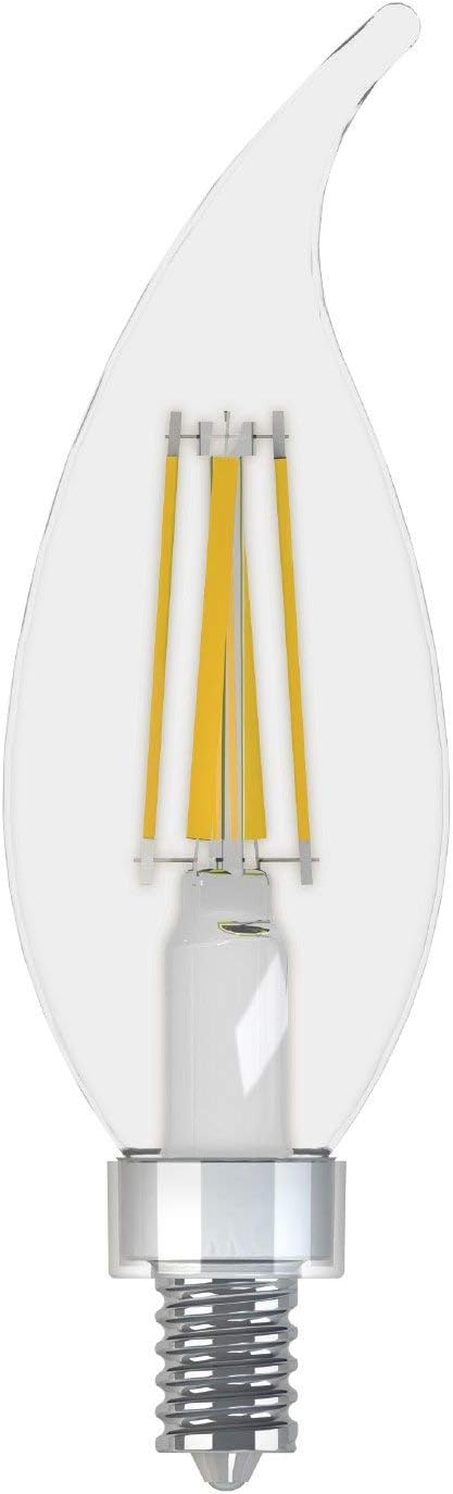 GE Lighting Relax HD LED E12 Chandelier Bent Tip Light Bulb, 60-Watt Equivalent, Clear Finish, Soft White, Dimmable, 4-Pack
