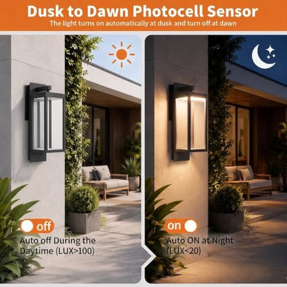 Outdoor Wall Lights, Dusk to Dawn Outdoor Lighting, 15" LED Exterior Lighting Fixtures, Waterproof Sconce Porch Lights, Wall Mount Lamps for Doorway, Garage, Porch, Patio, Yard, Front Door