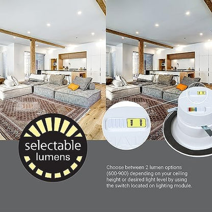 HALO RL 4 inch LED Recessed Light Retrofit Selectable CCT 2700K 3000K 3500K 4000K 5000K Dimmable Dim to Warm 600/900 Lumens Wet Location Indoor Outdoor Ceiling Downlight RL4LS9FSD2W1EWH (Pack of 4)