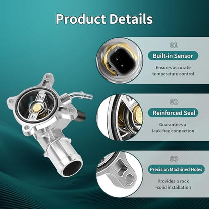 Upgraded Aluminium Engine Coolant Thermostat Housing Assembly Fits for Jeep Cherokee Compass Renegade Chrysler 200 Dodge Dart Ram ProMaster 2.4L 2013-2022 - Replaces 5047263AB, 5047772AB