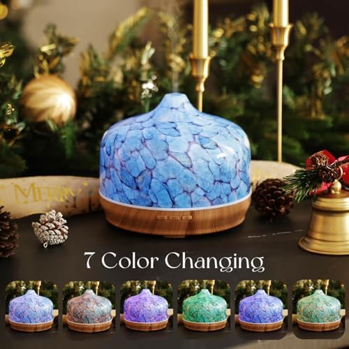 Porseme 500ml Glass Essential Oil Diffuser Aromatherapy Ultrasonic Cool Mist Humidifier 15-21 Running Hours Waterless Auto-Off Air Diffusers for Sleeping Yoga Working Spa(Light Blue)