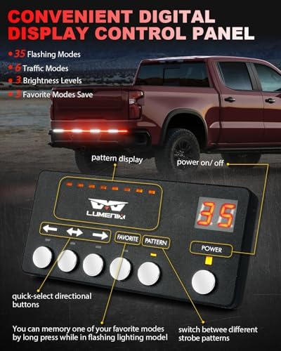 LUMENIX 49" Inch Strobe Light Strips, Back Window | Tailgate White Red Warning Emergency Flashing Firefighter Double Row LED Strip Flexible Lights Bar w/Controller for Fire Trucks POV Vehicles - 1PC