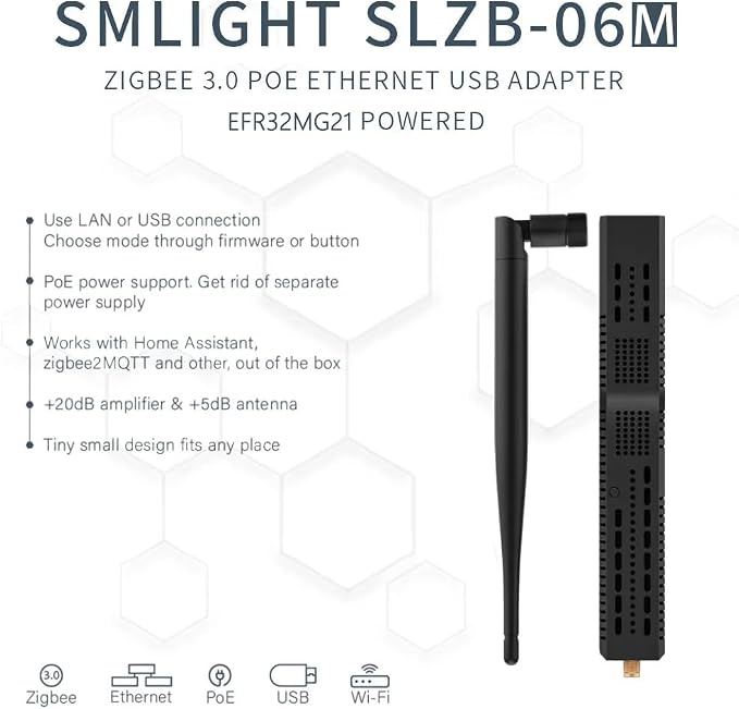 SMLIGHT SLZB-06M – A Zigbee 3.0 to Ethernet, USB, and WiFi Adapter with PoE Support, Works with Zigbee2MQTT, Home Assistant, ZHA