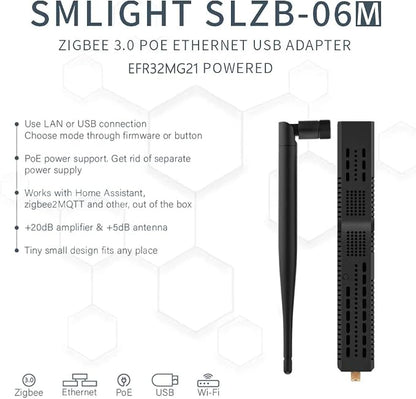 SMLIGHT SLZB-06M – A Zigbee 3.0 to Ethernet, USB, and WiFi Adapter with PoE Support, Works with Zigbee2MQTT, Home Assistant, ZHA