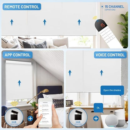 Motorized Blinds with Remote, [Free Solar Panels] Cordless Smart Blinds with Valance Cover, Rechareable Blackout Electric Automatic Roller Shades for Windows White 35" W x 72" H
