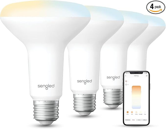 Sengled Dual Mode Smart Light Bulbs, Remote & App Control Smart Bulb , Tunable White BR30 Led Bulb 2700K-6500K 100W, Group Control, Timer, Sunrise & Sunset (4P No Remote, No Support Alexa & Google)
