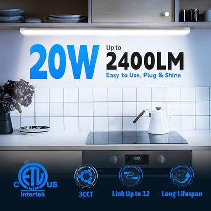 CNSUNWAY LED Shop Light 2FT, 20W 2400LM, 3 Color Changing 3500K/5000K/6500K