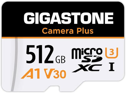 GIGASTONE 512GB Micro SD Card, Camera Plus, GoPro, Action Camera, A1 Run App for Smartphone, 100MB/s, 4K Video Recording, Micro SDXC UHS-I A1 U3 Class 10