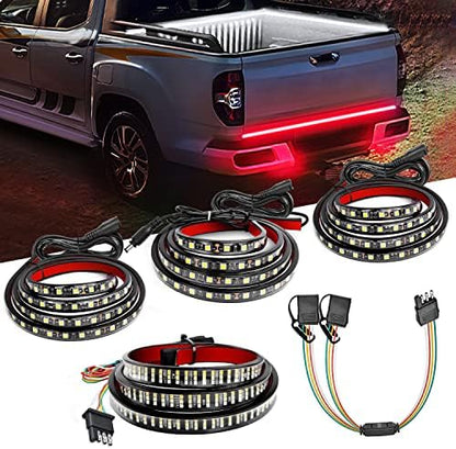 Nilight 3PCS 60 Inch Truck Bed Light Strip Bundle with Tailgate Bar 60" Triple Row 504 LED Strip 4 Way Flat Trailer Y-Splitter Extension Harness for Cargo Pickup Truck SUV RV Boat, 2 Years Warranty