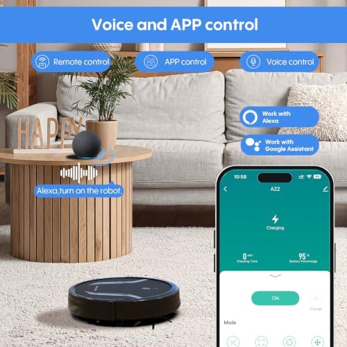 Bagotte Robot Vacuum and Mop Combo,5000Pa Suction Robotic Vacuums Cleaner, Low Noise, Self-Charger,2.4G WiFi/App/Alexa/Remote Control for Pet Hair,Hard Floor,Carpet