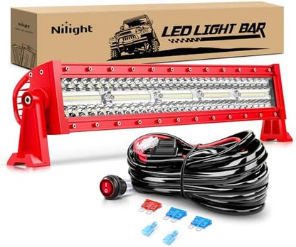 Nilight LED Light Bar 22 Inch with Wiring Kit on Truck SUV UTV, Red Shell