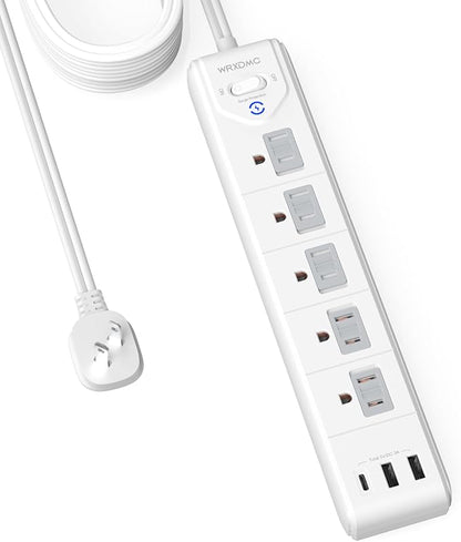 WRXDMC 2 Prong Power Strip, 2 Prong to 3 Prong Outlet Adapter, 15ft Extension Cord with Polarized Plug, 1680J Surge Protector, 5 AC Outlets & 3 USB, Wall Mountable, Ideal for Non-Grounded Outlets