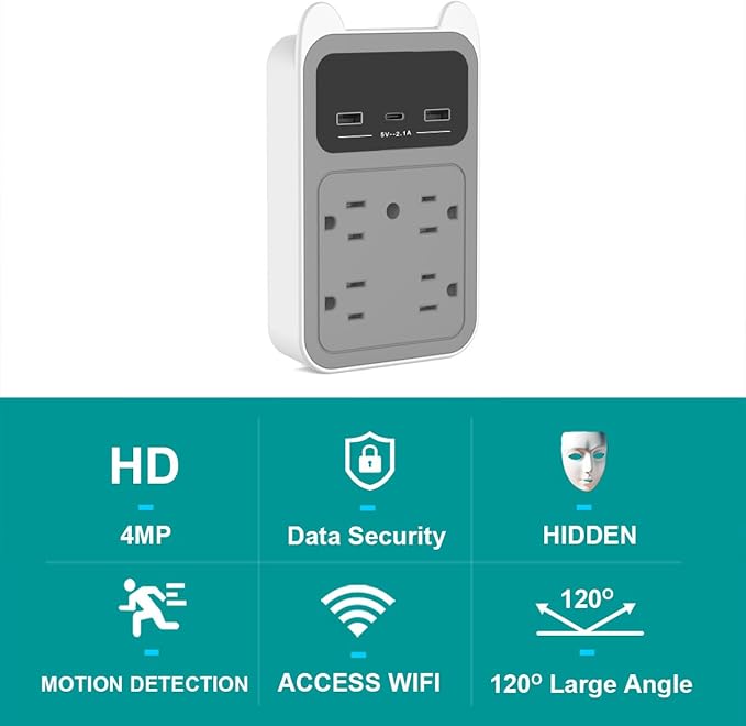 2026 Upgraded Hidden Camera - Outlet Camera - HD 2K Mini Wireless Nanny Cam Security Camera with Motion Detection - 120° Wide Angle for Discreet Pet Home Indoor Security (Grey)