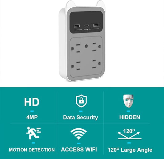 2026 Upgraded Hidden Camera - Outlet Camera - HD 2K Mini Wireless Nanny Cam Security Camera with Motion Detection - 120° Wide Angle for Discreet Pet Home Indoor Security (Grey)
