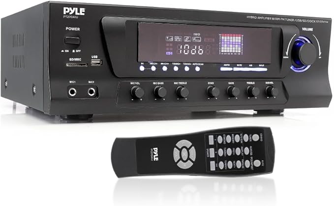 Pyle 300W Digital Stereo Receiver System - AM/FM Qtz. Synthesized Tuner, USB/SD Card MP3 Player & Subwoofer Control, A/B Speaker, iPod/MP3 Input w/Karaoke, Cable & Remote Sensor - PT270AIU.6