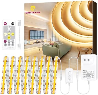 EMITEVER Warm White COB Strip Light Kit 3000K,16.4ft 2400LEDs,24V Dimmable