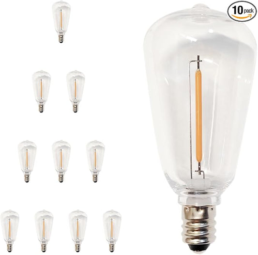 ST38 Replacement Bulbs 10 Pack, Shatterproof IP65 Waterproof Outdoor LED Edison Bulbs, E12 Candelabra Base, Dimmable Warm White 2700K, for Patio String Lights, Chandelier, Ceiling Fan