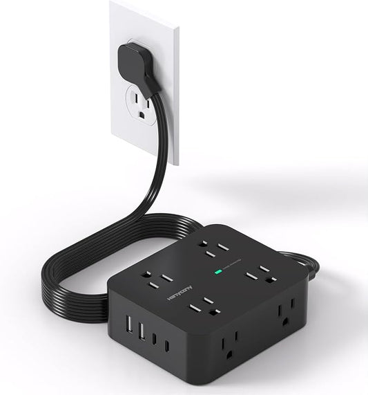 Power Strip Surge Protector, 5Ft Flat Extension Cord with Multiple Outlets