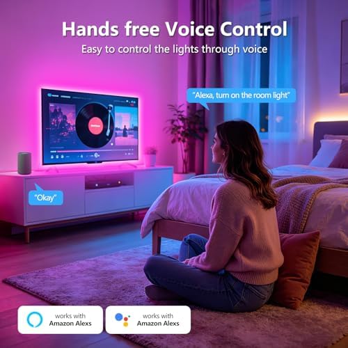 FONEWE Smart WiFi LED Lights 200 ft Remote Control Through APP Led Strip Lights Supports Alexa and Google Assistant Timing Function RGB Color Changing LED Lights for Bedroom and Party