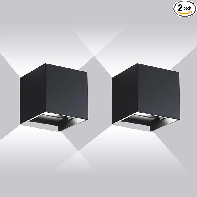 20W Outdoor Wall Light, Modern Waterproof 6500K Porch Light, Adjustable Up & Down Beam, 2 Pack - YY-BD-020