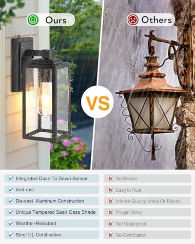 VIANIS Dusk to Dawn Outdoor Porch Lights Wall Mount, Anti-Rust, Waterproof