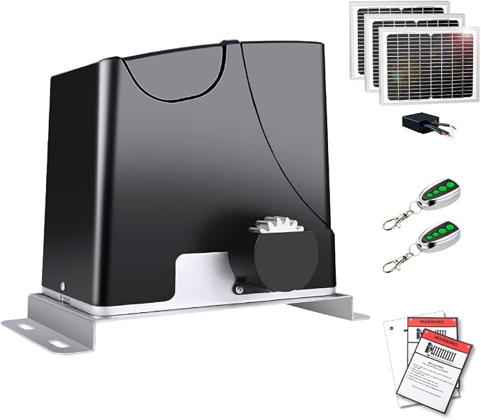 TOPENS DK1000S Solar Sliding Gate Opener Rack Drive Automatic Gate Motor for Heavy Driveway Slide Gates Up to 1800 Pounds, Electric Gate Operator Battery Powered with Solar Panel Remote Control Kit