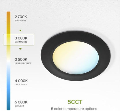 ASD 12 Pack Black Retrofit LED Recessed Lighting 6 Inch - 12W 2700K-5000K 971LM Flat Can Lights for Ceiling 6 Inch, Dimmable Black Recessed Lights, Wet Rated Wafer Lights, ETL