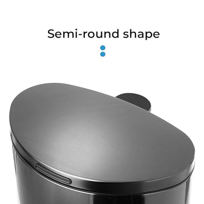 Home Zone Living 12 Gallon Semi-Round Kitchen Trash Can with Soft Close Lid, Step Pedal, Bag Tuck Band, and Removable Liner, Black