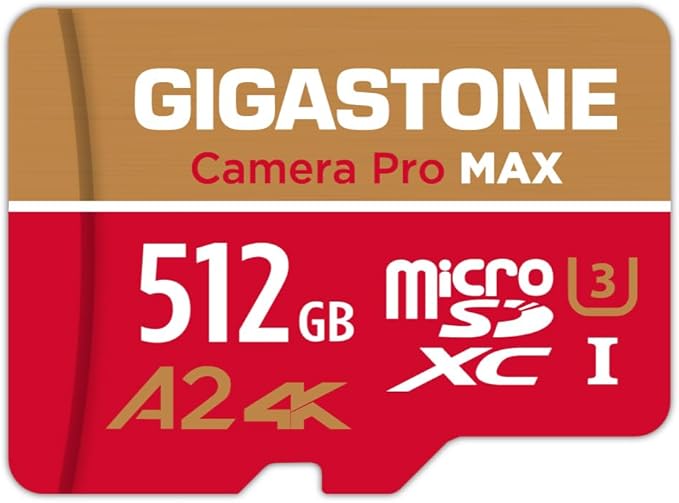 【5-Years Data Recovery】 GIGASTONE 512GB Micro SD Card, 4K Camera Pro MAX, Compatible with Gopro, Dash Cam, DJI, Drone, Security Camera, Speed Up to 170MB/s, UHS-I A2 4K U3 C10, with Adapter