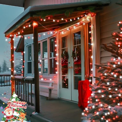 JMEXSUSS Connectable 100 LED Globe Red and White Christmas Lights Indoor