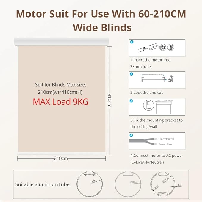 Zigbee Blind Motor for Smart Blinds, 38mm Tube Roller Shade Motor with 20/30rpm, 2.0Nm AC100-240V Tubular Motor, Works with Alexa Google Home Apple HomeKit via M1/M6 Hub (Motor with 16 Channel Remote)