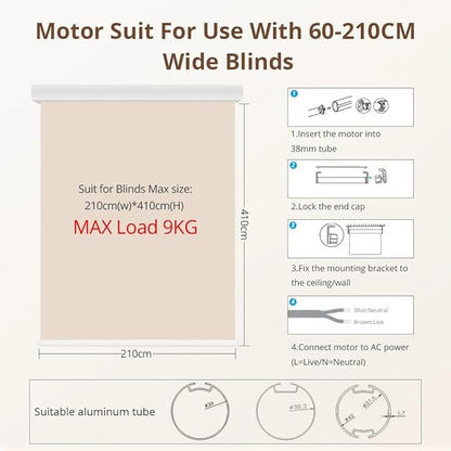 Zigbee Blind Motor for Smart Blinds, 38mm Tube Roller Shade Motor with 20/30rpm, 2.0Nm AC100-240V Tubular Motor, Compatible with Alexa Google Home Apple HomeKit via M1/M6 Hub (Motor Only)