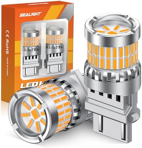 SEALIGHT Turn Signal Light Bulbs, 3157 LED Bulb Amber, 700% Brighter 3157A 3156 3057 4157 LED Bulb 57-SMD LED Chipset with Projector Len & Load Resistor for Turn Signal Light, Parking Light, 2Pcs