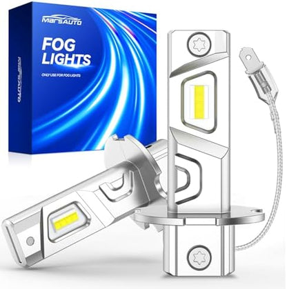 Marsauto H3 Led Bulb Fog Light Bulbs, 600% High Bright H3ll Fog Lights Led, 6500K White Strong Penetration,1:1 Mini Szie Plug & Play H3 Fog Bulb for Car, Truck, SUV, Side Marker & Parking Light Combos