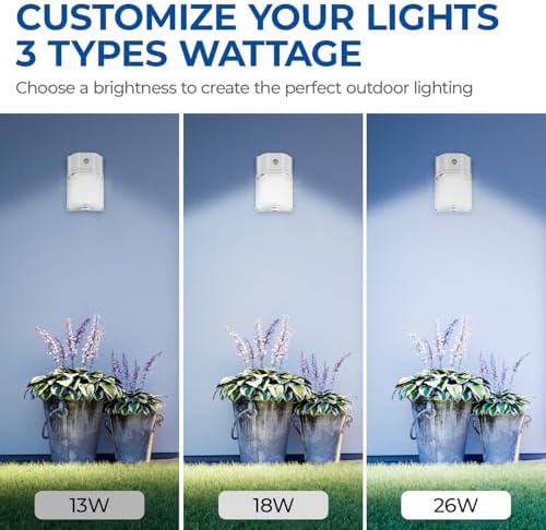 CINOTON 26W LED Wall Pack Light with Dusk to Dawn Sensor, 3CCT White 2Pack